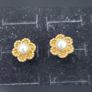 Elegant Julie Vos Gold and Pearl Flower Earrings